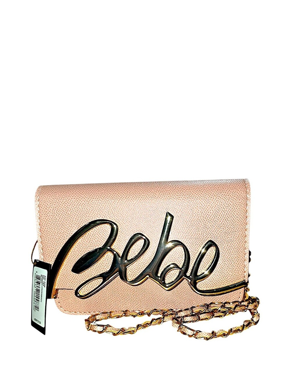 Bebe Lauriel Crossbody Bag Blush Pink Gold Script Logo Chain Strap